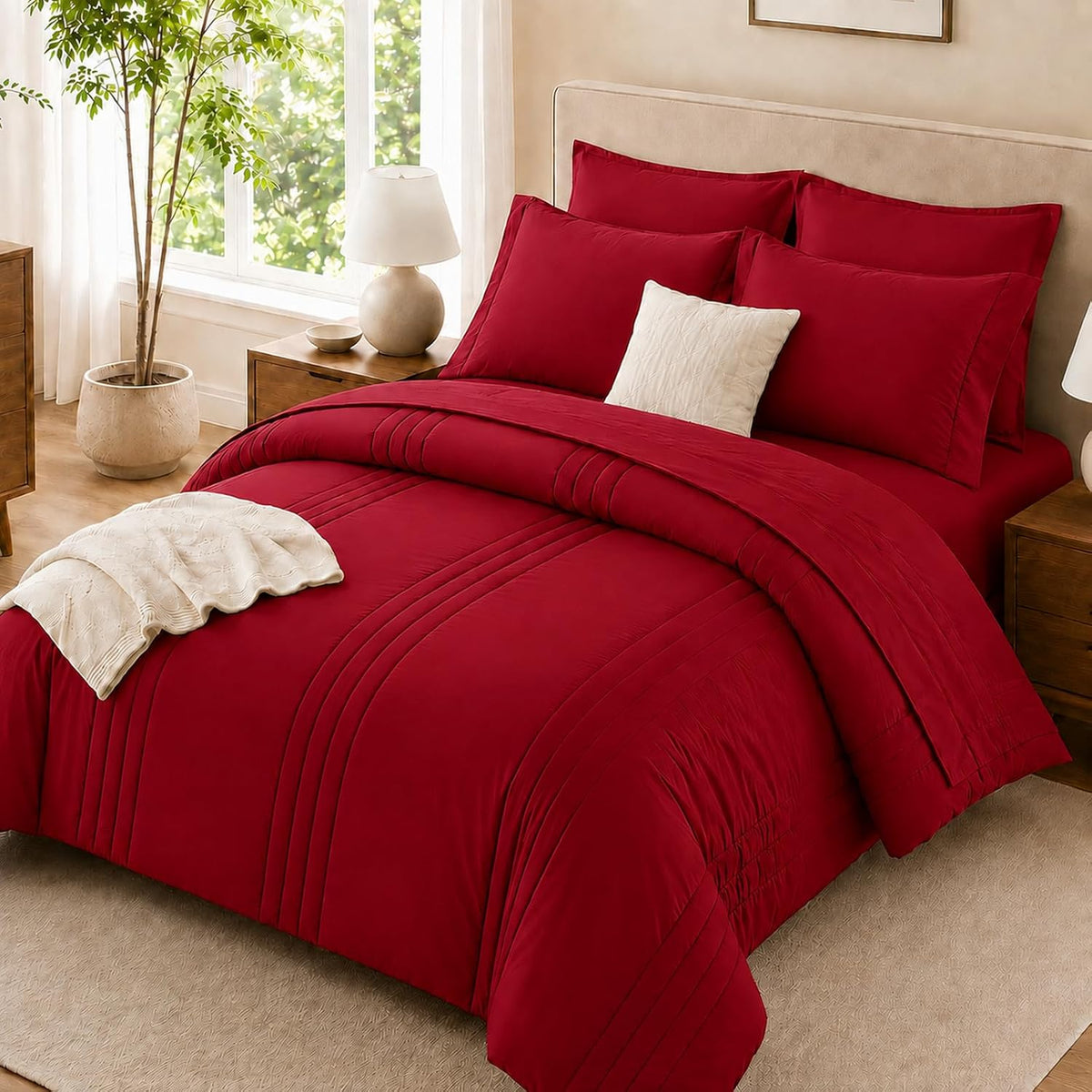 Queen Comforter Set with Sheets, 7 Pieces Bed in a Bag Queen Red