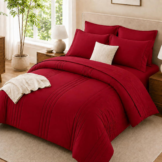 Queen Comforter Set with Sheets, 7 Pieces Bed in a Bag Queen Red