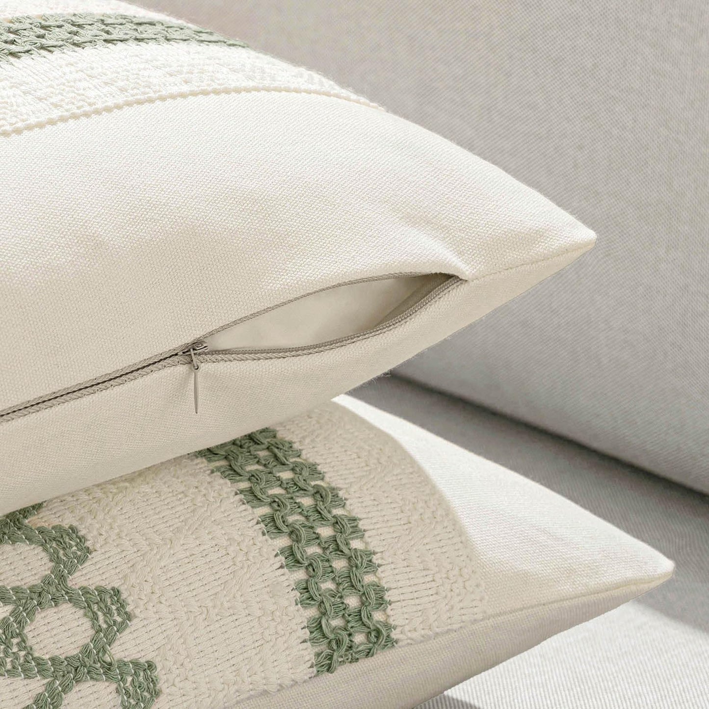 Set of 2 Sage Green Boho Decorative Lumbar Pillow Covers 12X20 Inch Farmhouse 