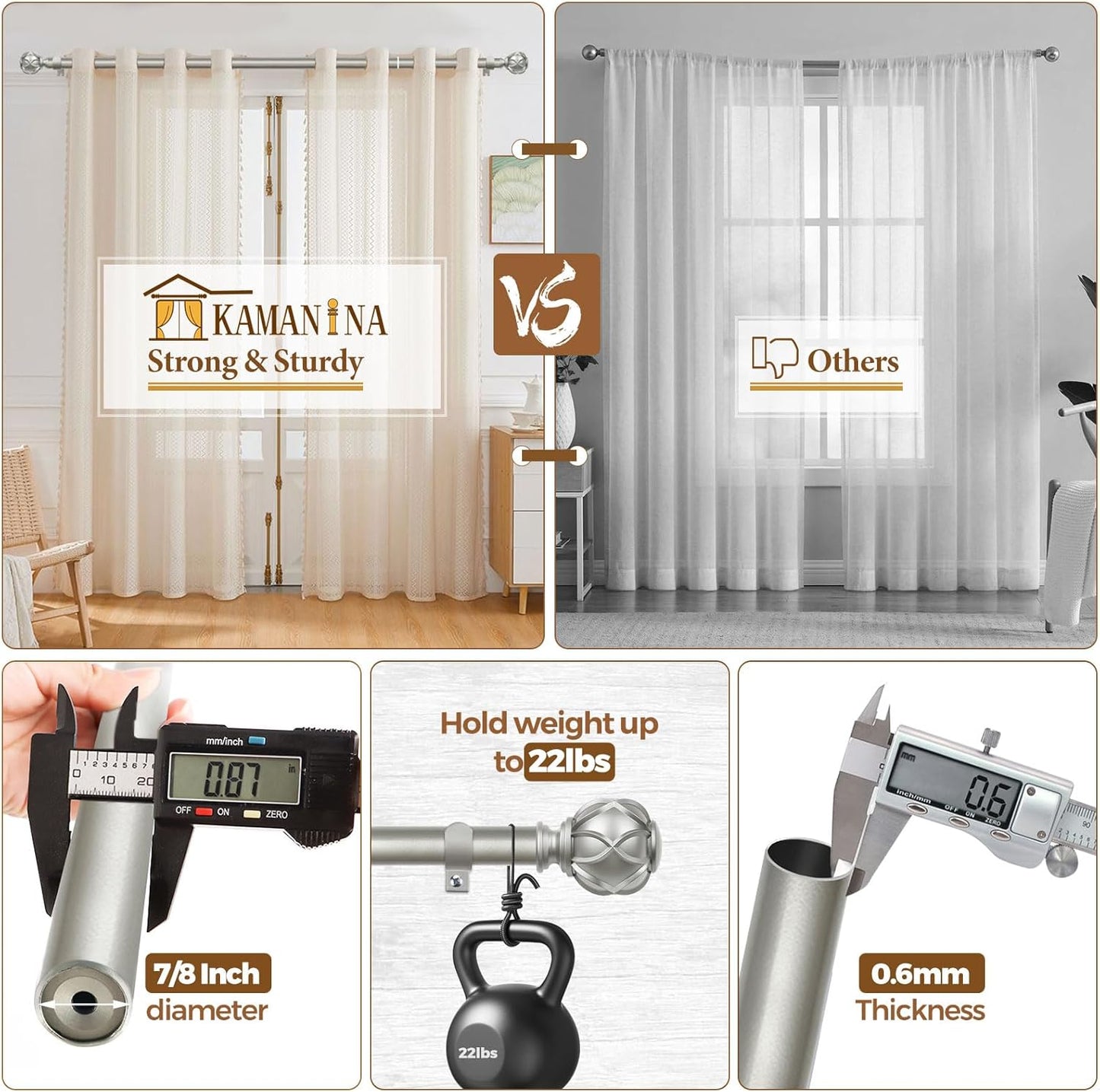 Curtain Rods for Windows, Antique Silver Curtain Rod 32 to 58 Inch(2.6-4.8Ft), 7/8 Inch Single Adjustable Drapery Rods with Decorative Netted Texture End