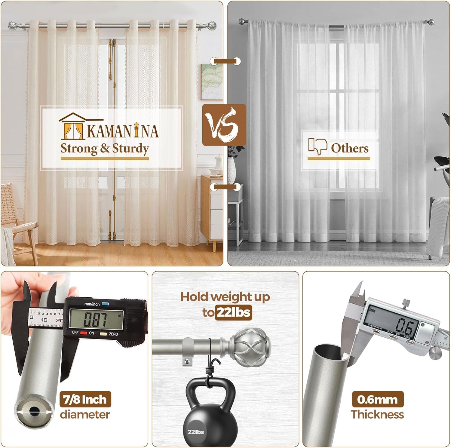 Curtain Rods for Windows, Antique Silver Curtain Rod 32 to 58 Inch(2.6-4.8Ft), 7/8 Inch Single Adjustable Drapery Rods with Decorative Netted Texture End