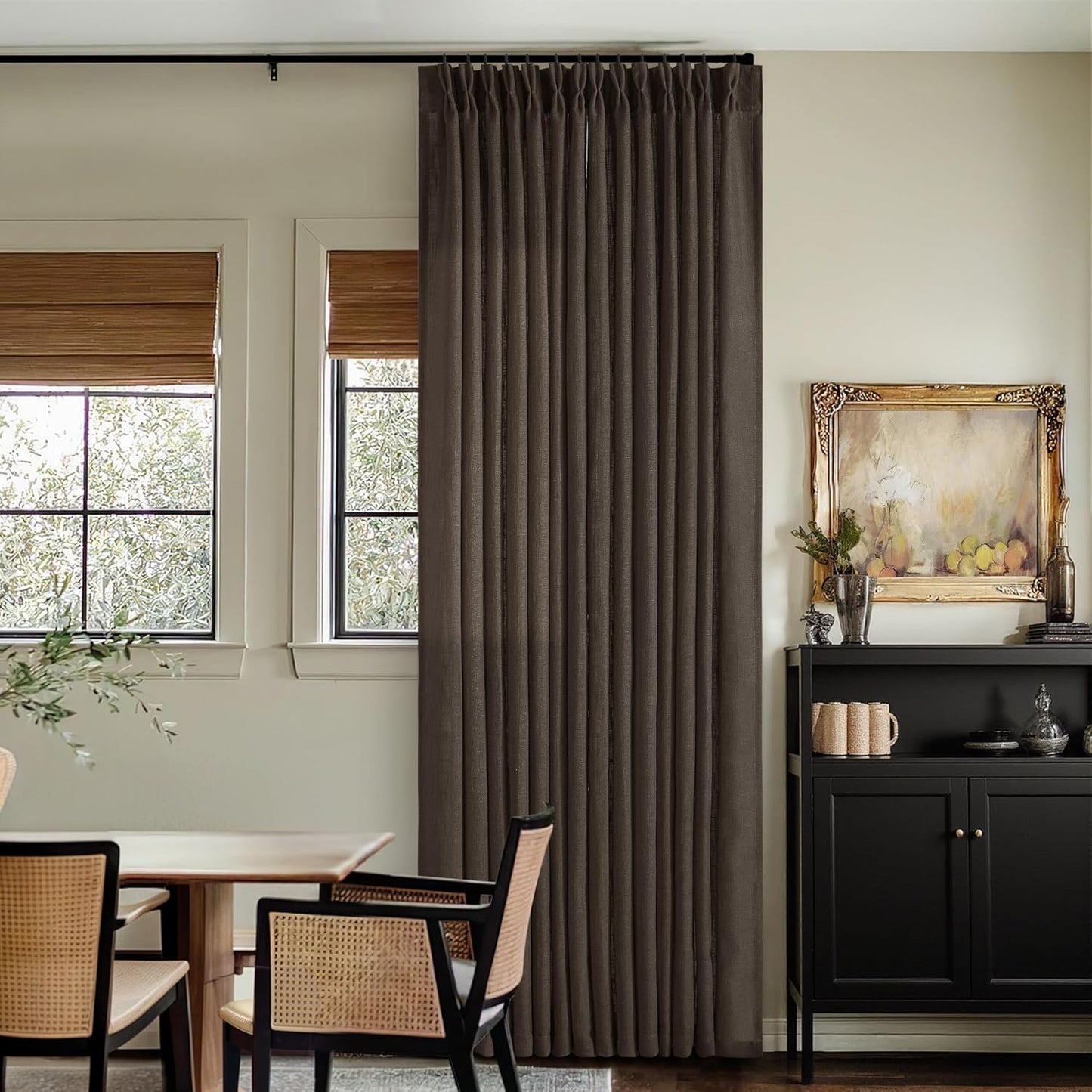 Dark Chocolate Pinch Pleated Linen Curtains 2 Panels Memory Training Shaped Semi Sheer Pleat Drapes with Hooks Rings Light Filtering Window Curtain 40X90