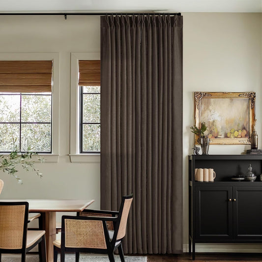 Dark Chocolate Pinch Pleated Linen Curtains 2 Panels Memory Training Shaped Semi Sheer Pleat Drapes with Hooks Rings Light Filtering Window Curtain 40X90