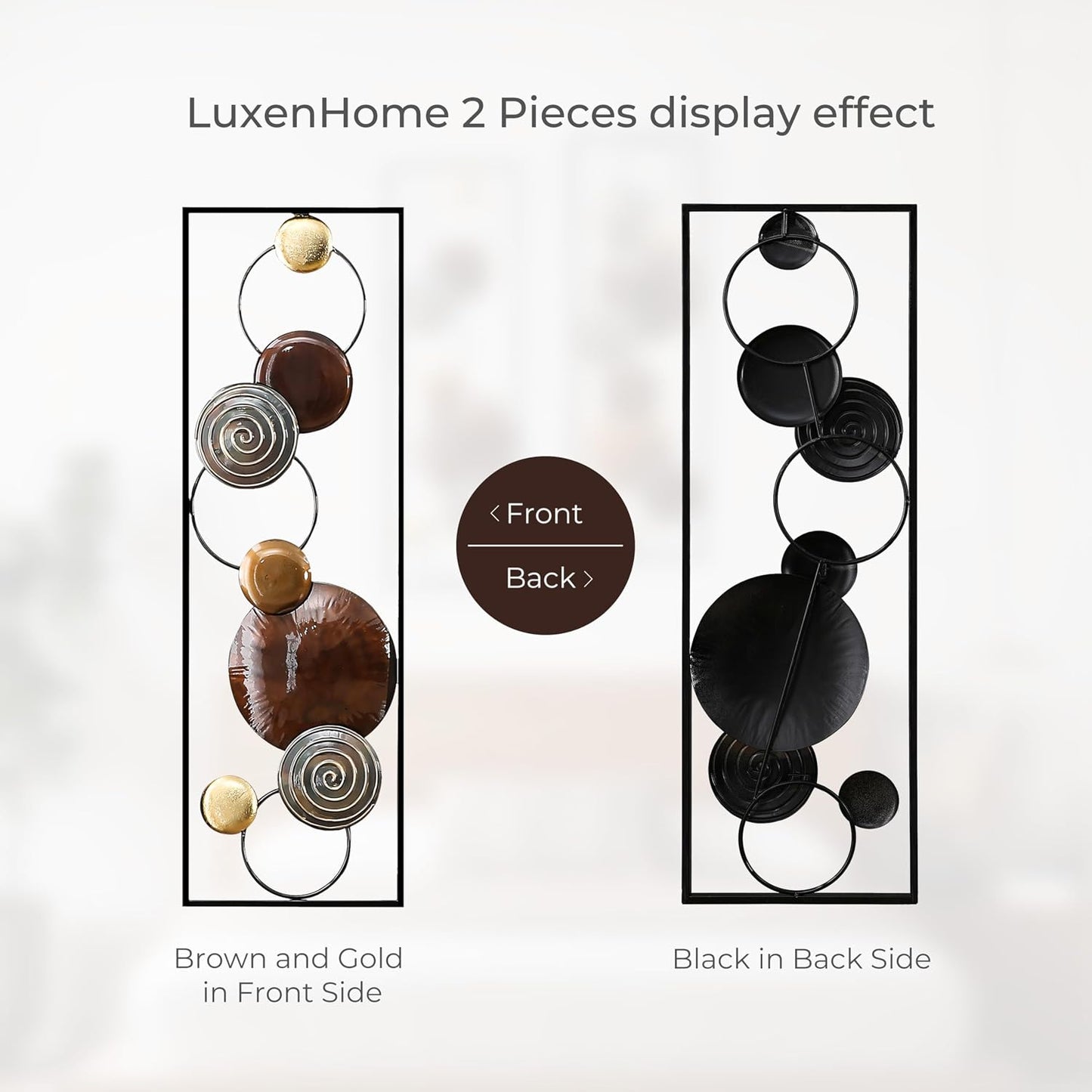 Luxe home Metal Wall Art, 2 Pieces Abstract Wall Décor Brown, 36"X12", Metal Wall Decor, Minimalist Metal Wall Sculptures