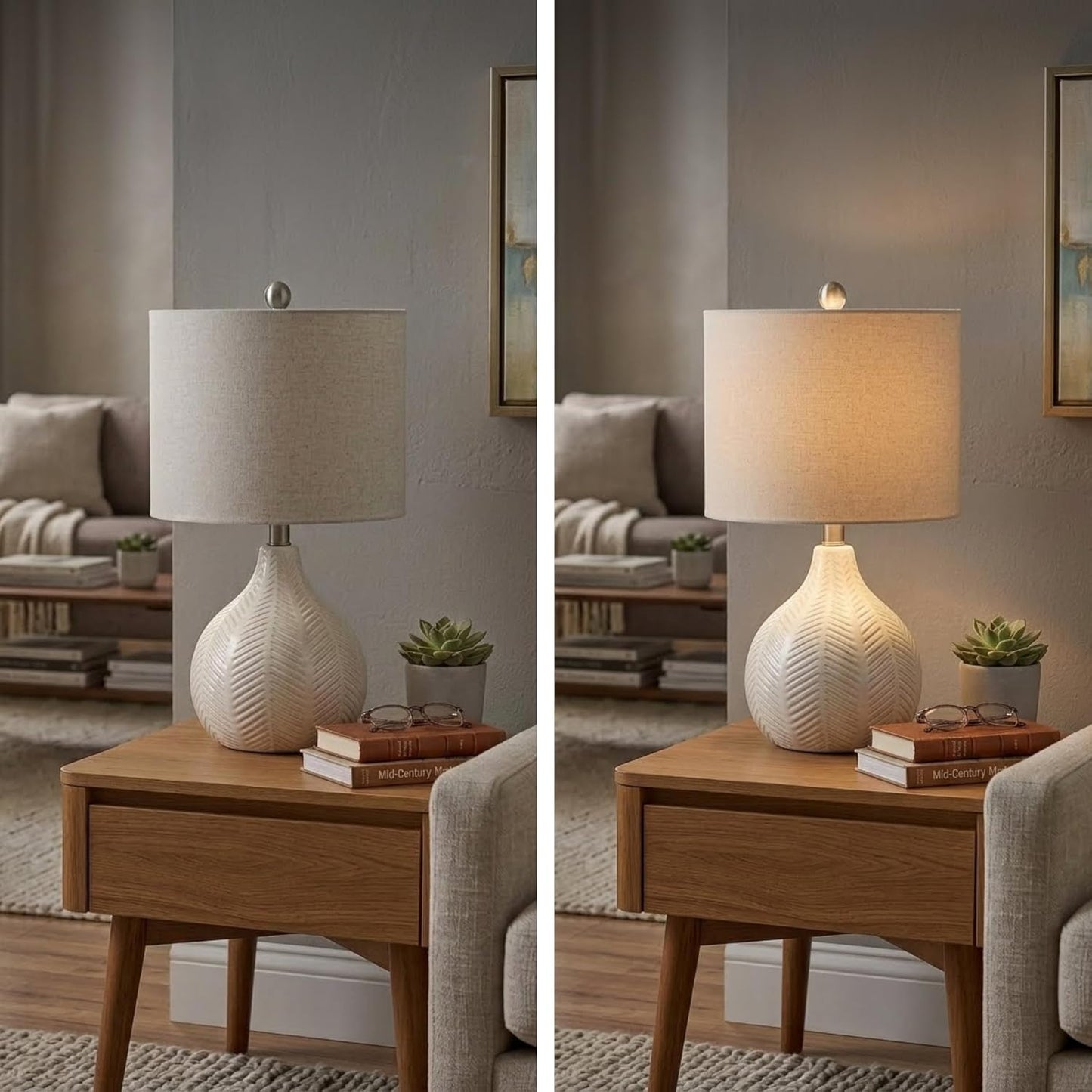 Signature Design by Ashley Rainermen Ceramic Table Lamp, 21", off White, 92.5-Inch Cord, E26 Socket
