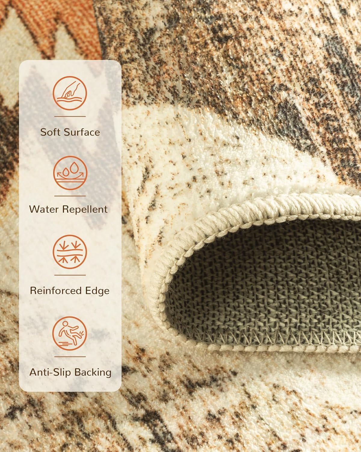 Area Rug 5X7 Machine Washable Non-Slip Print Pattern Western Rug -Cream/Camel