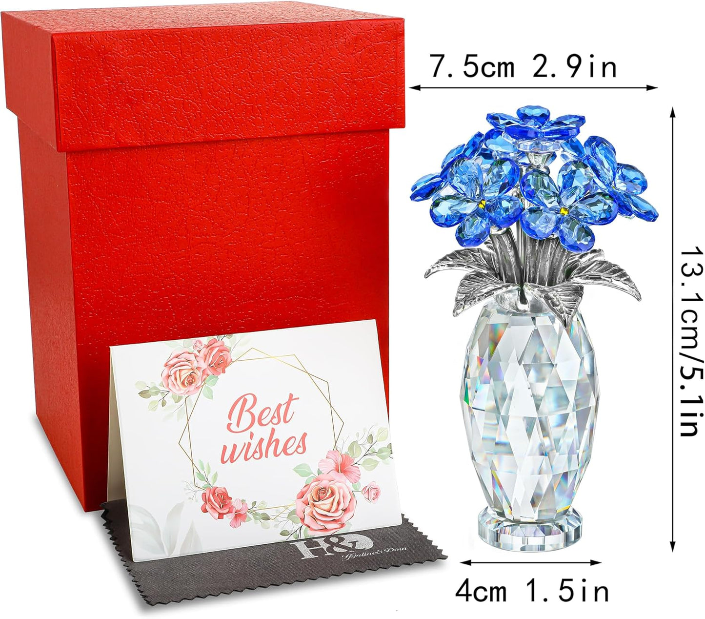Blue Crystal Forget Me Not Flower Figurine, Crystal Glass Flower Ornament for Home Decor Table Centerpiece