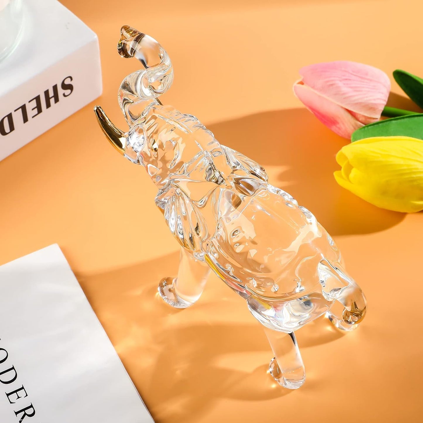 Handmade Crystal Elephant Figurine, Elephant Statue Decor, Crystal Animals Figurines for Home Decoration