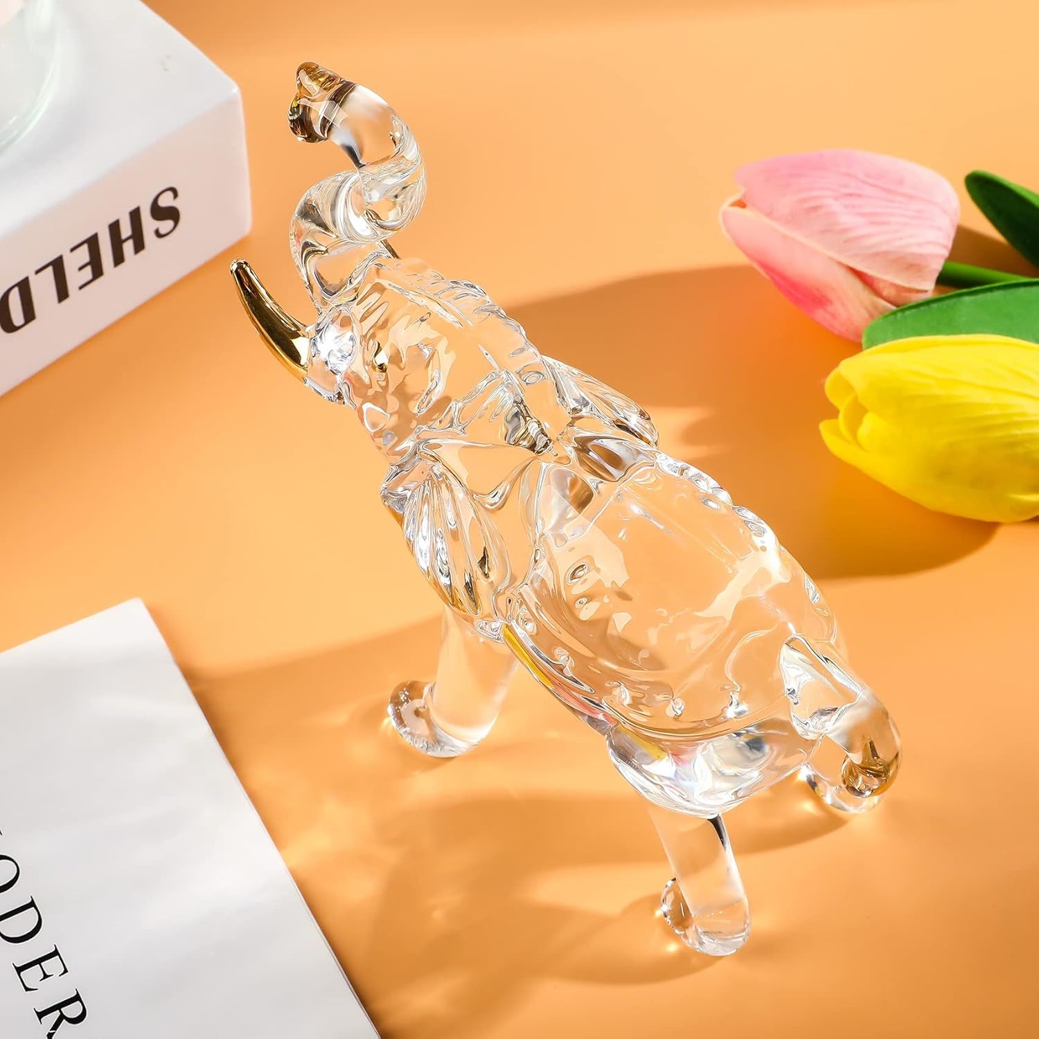 Handmade Crystal Elephant Figurine, Elephant Statue Decor, Crystal Animals Figurines for Home Decoration