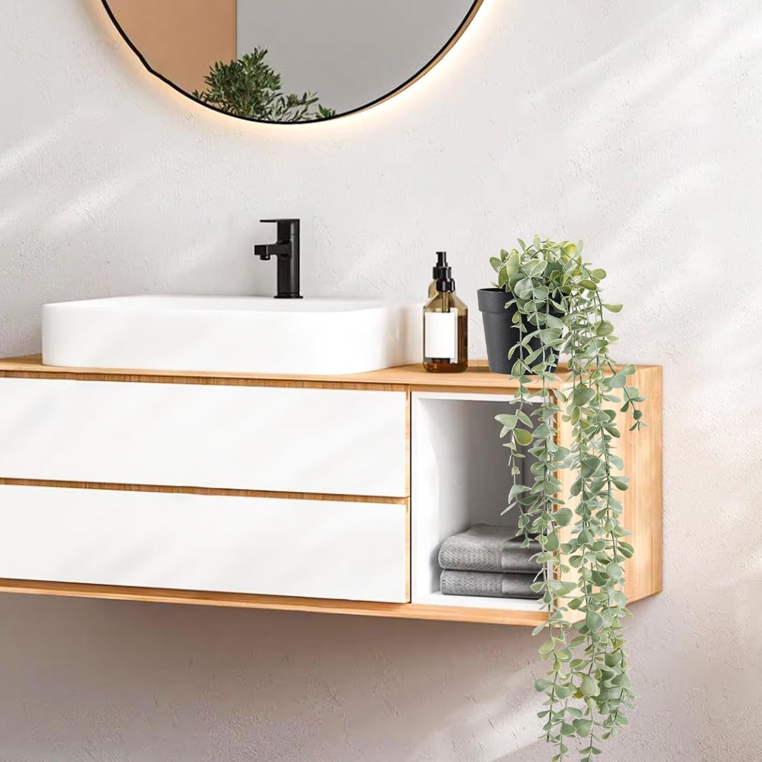 1Pcs Fake Plants Hanging Artificial Potted Faux Eucalyptus Plants for Modern Boho Farmhouse 