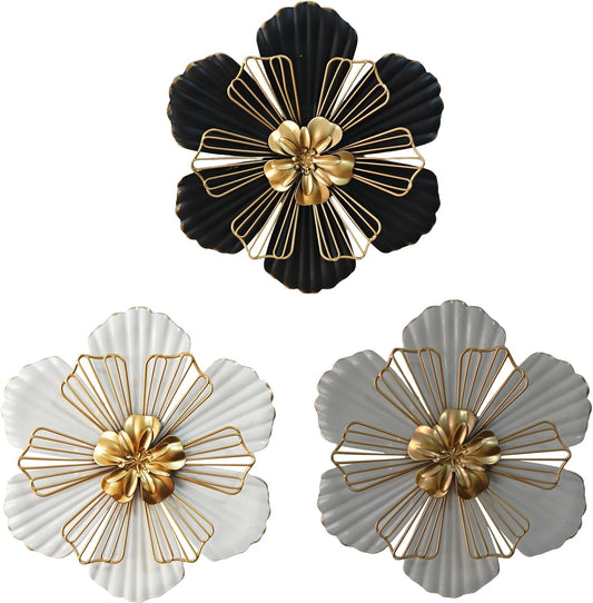 8 Inch Large Metal Flower Wall Art Multiple Layer Home Decor for Outdoor Bedroom Living Room Office Garden Set of 3
