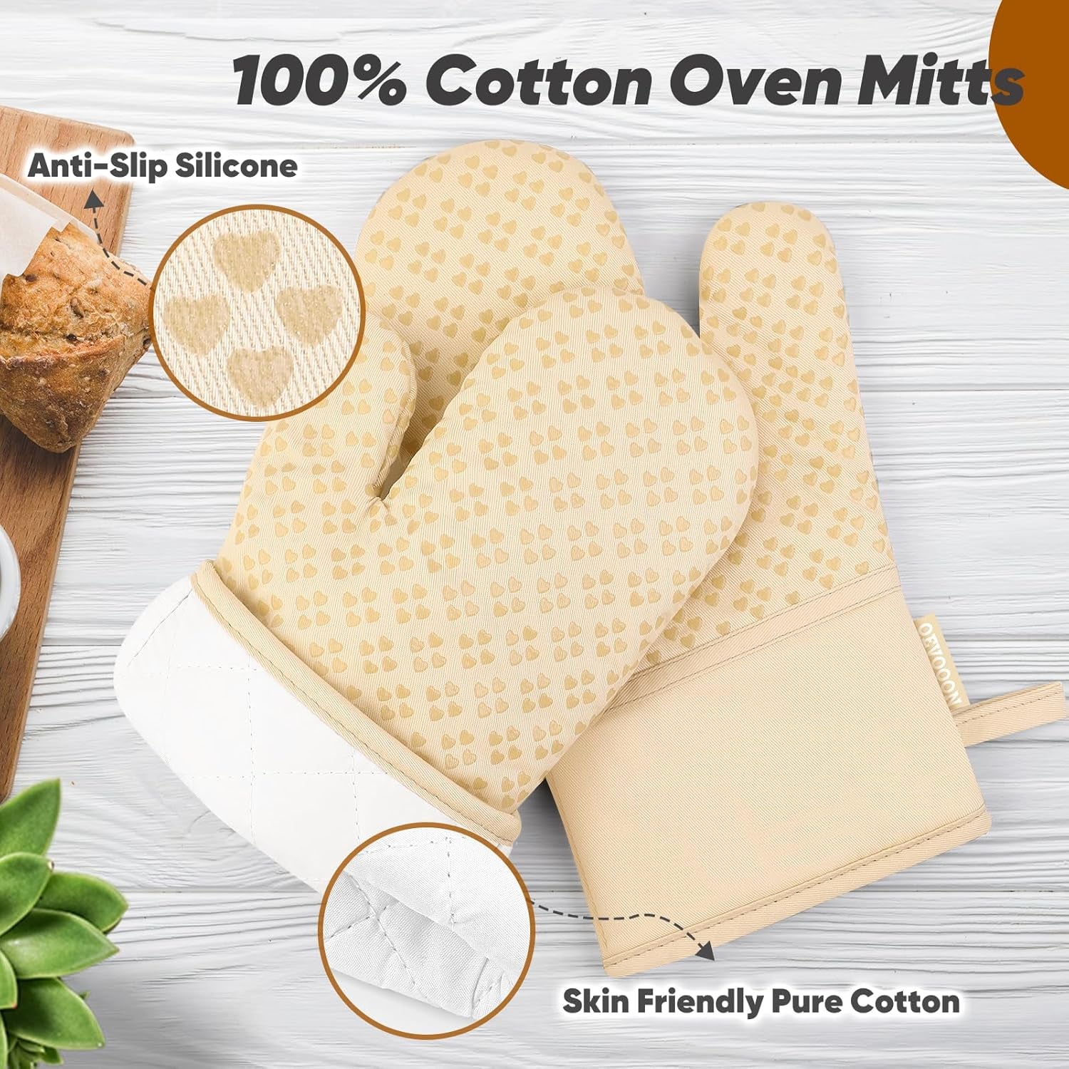 Oven Mitts and Pot Holders 4 Sets, Beige