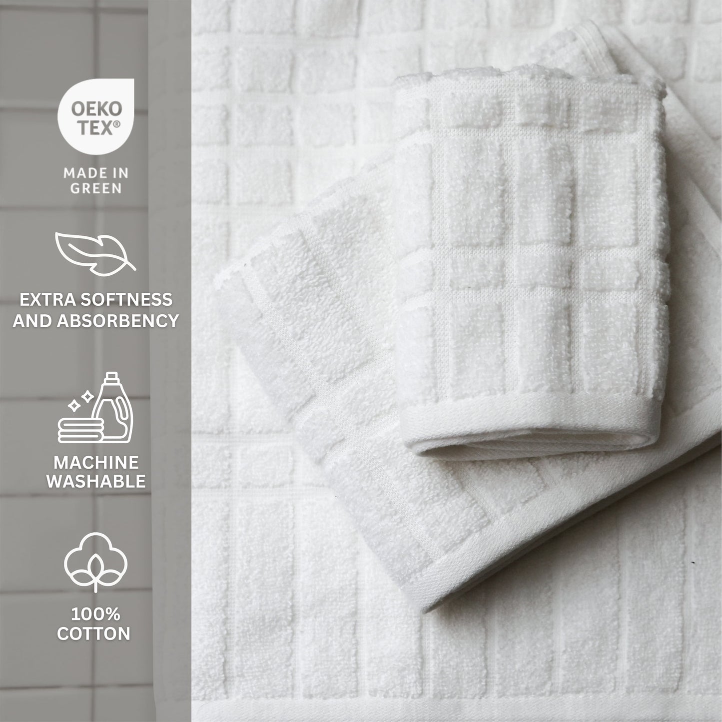 Performance Cotton 6-Piece Bath Towel Set, Super Soft Quick Dry Fade Resistant, Textured White