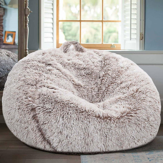 Fluffy Stuffed Animal Storage Bean Bag Chair Cover (No Filler), for Adults Teens Kids Girls, Heather Camel
