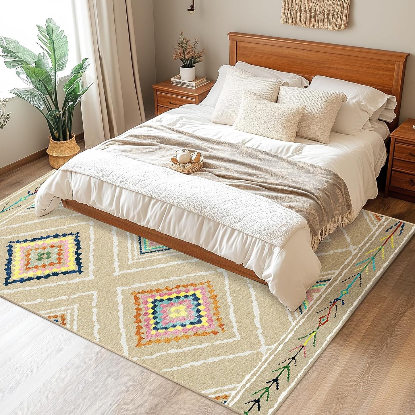 Area Rug 5X7 Rug Machine Washable Non-Slip Print Pattern Western Rug -Cream/Beige