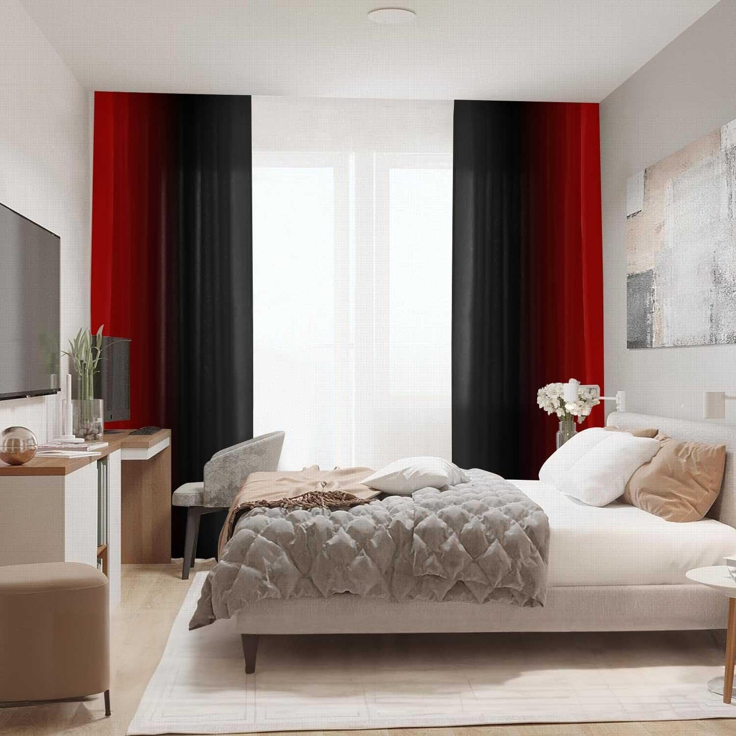 Black and Red Ombre Curtains 84 Inches Length,2 Panels,52 Inches Wide