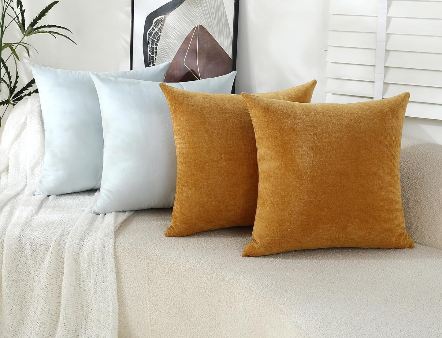 Plum Purple Decorative Throw Pillow Covers Soft Chenille Comfy Square Couch Cushion Cases for Living Room Sofa Decor (Set of 2, 20 X 20 Inches)