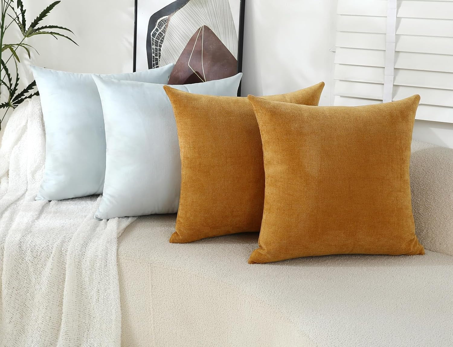 Plum Purple Decorative Throw Pillow Covers Soft Chenille Comfy Square Couch Cushion Cases for Living Room Sofa Decor (Set of 2, 20 X 20 Inches)