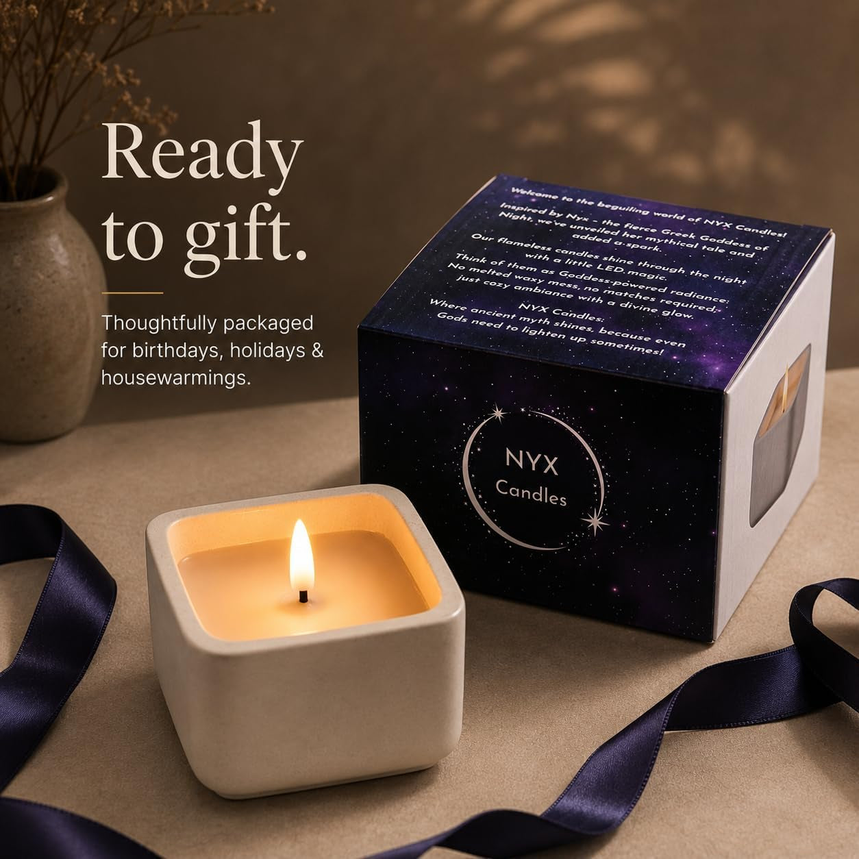 Flameless Square LED Candle with Real Wax in a Cement Base, Battery Operated, 500+ Hours (Ivory)