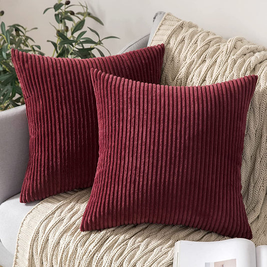 Pack of 2 Corduroy Soft Soild Decorative Square Throw Pillow Covers Cushion Cases Pillow Cases for Couch Sofa Bedroom Car 18 X 18 Inch 45 X 45 Cm Burgundy