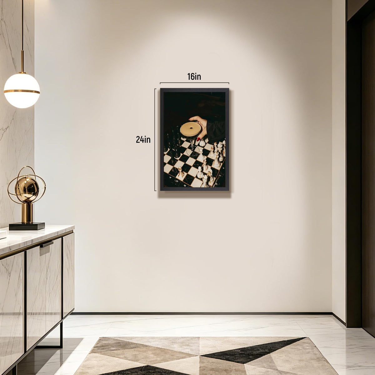 Wood Framed Chess Cocktail Wall Art, Espresso Martini Bar Wall Decor, Modern Coffee Bar Chessboard Poster Print, Moody Black and White Cafe Artwork for Kitchen Dining Room Office 12X16 Inch