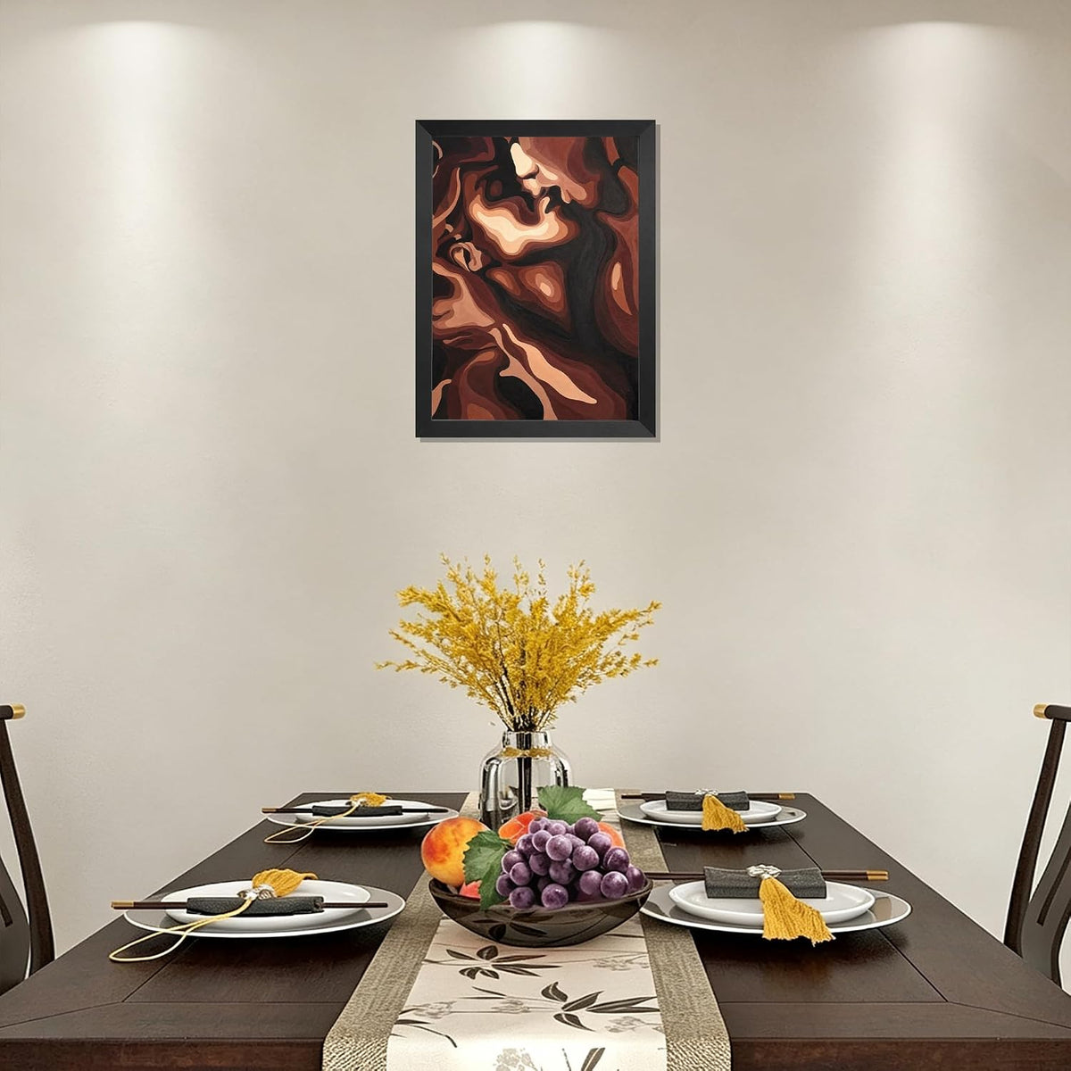 Abstract Swirling Face Wall Art, Expressive Brown & Beige Oil Painting Print, Modern Emotional Decor for Living Room or Office, Black Pine Frame with Adhesive Strips Included