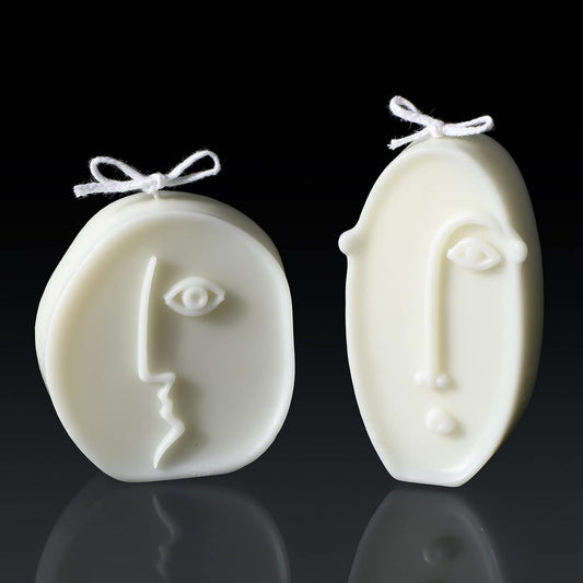 2 Pcs Shaped Candles Cool Candles Aesthetic Weird Face Geometric White Decorative Sculpture Scented Soy Wax Fun Modern Trendy for Bedroom Bathroom Shelf Decor(Cute Style)