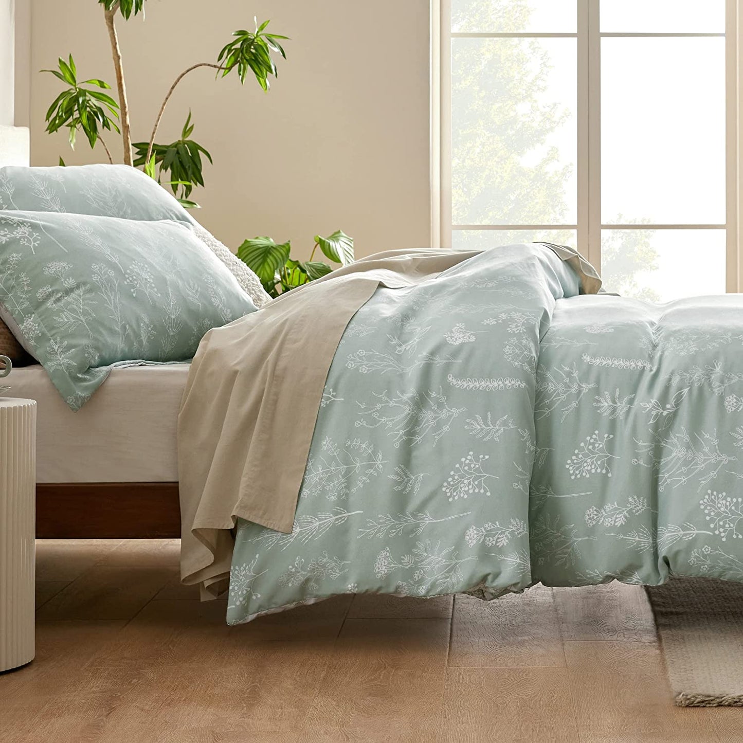 Sage Green Comforter, Cute Floral Bedding Comforter Sets, 3 Pieces