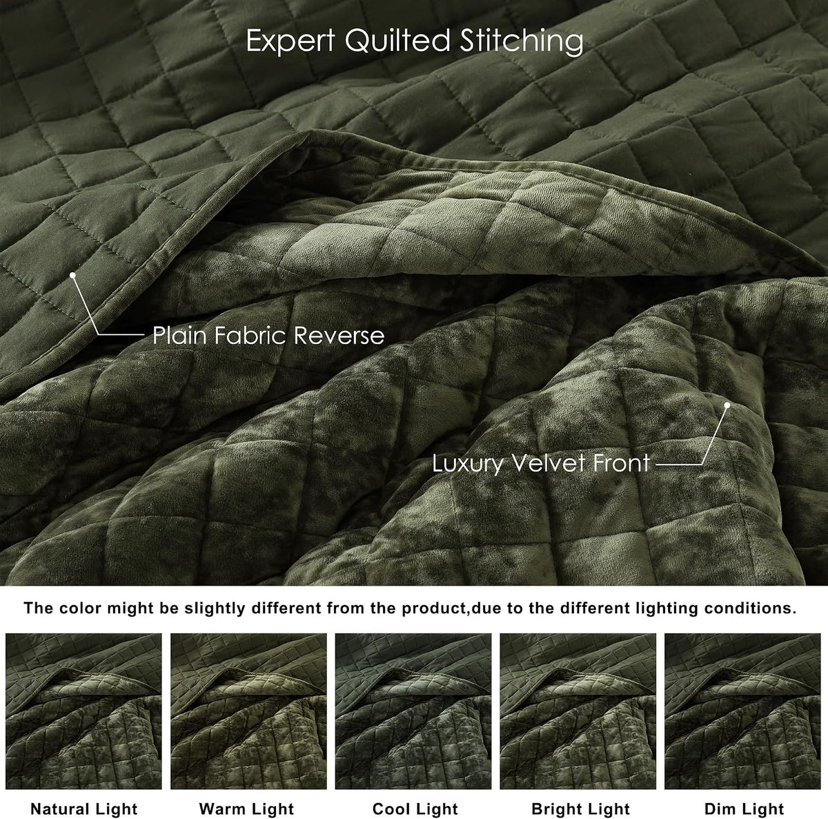 Channel Box Stitch Velvet Quilt Bedding Set, Queen, Olive Green