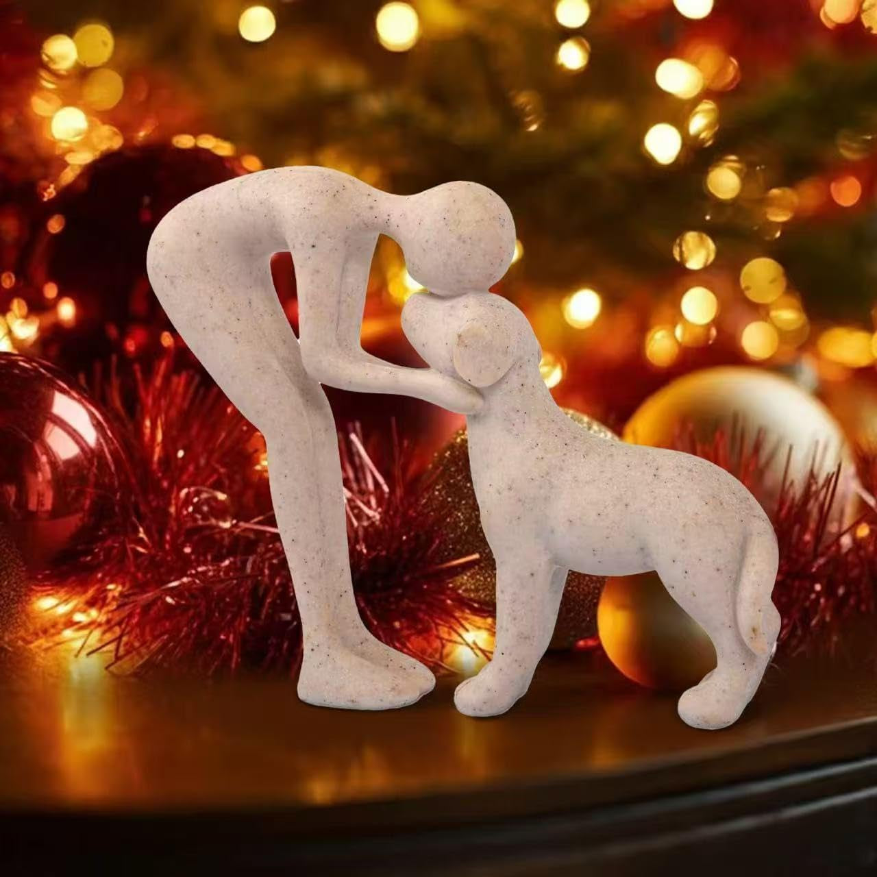 Dog Sculpture Home Decor Cute Man and Dog Statue Decoration (Sandstone)