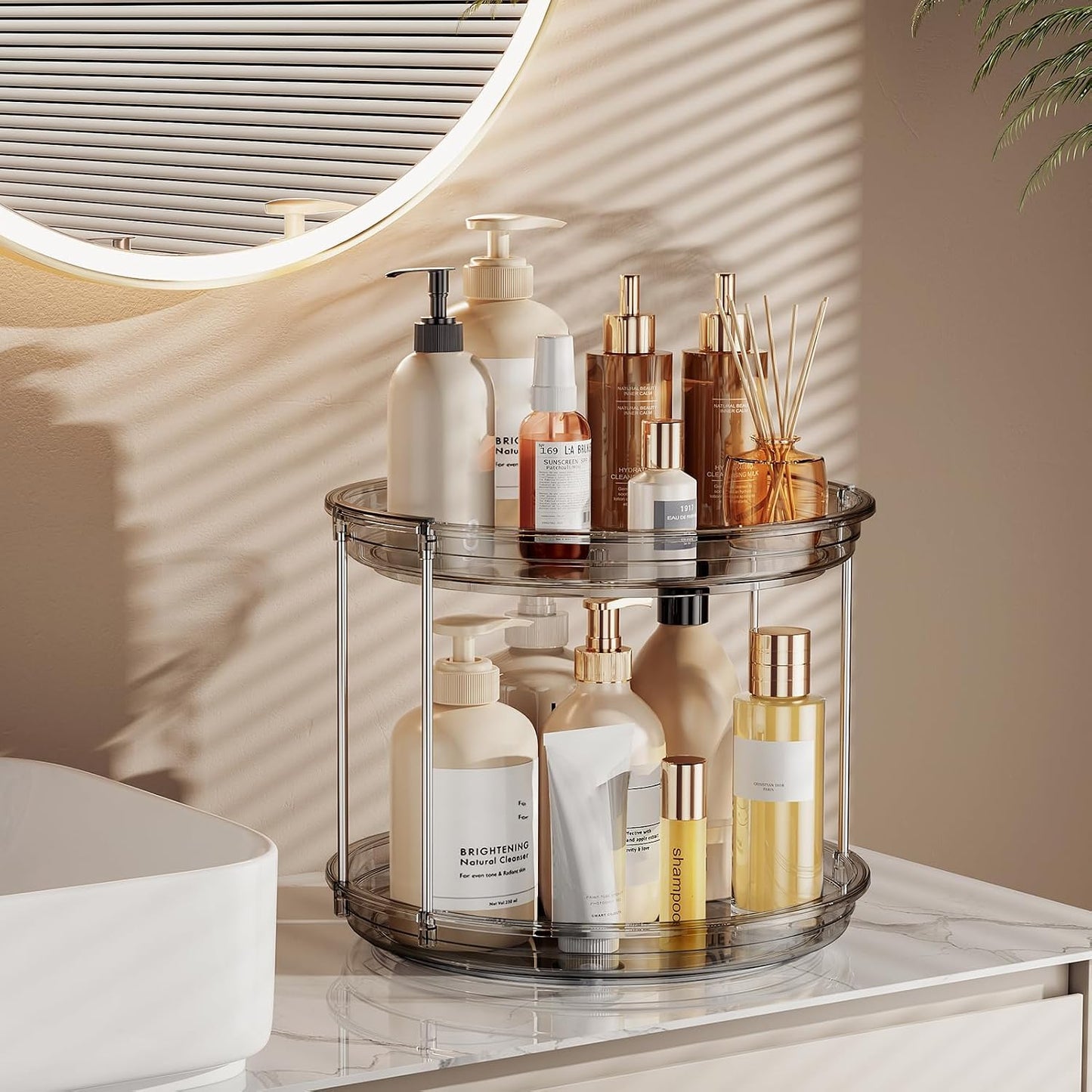 2 Tier Lazy Susan Turntable Organizer 9.25'' Rotating Spice Rack Organization for  Kitchen, Grey