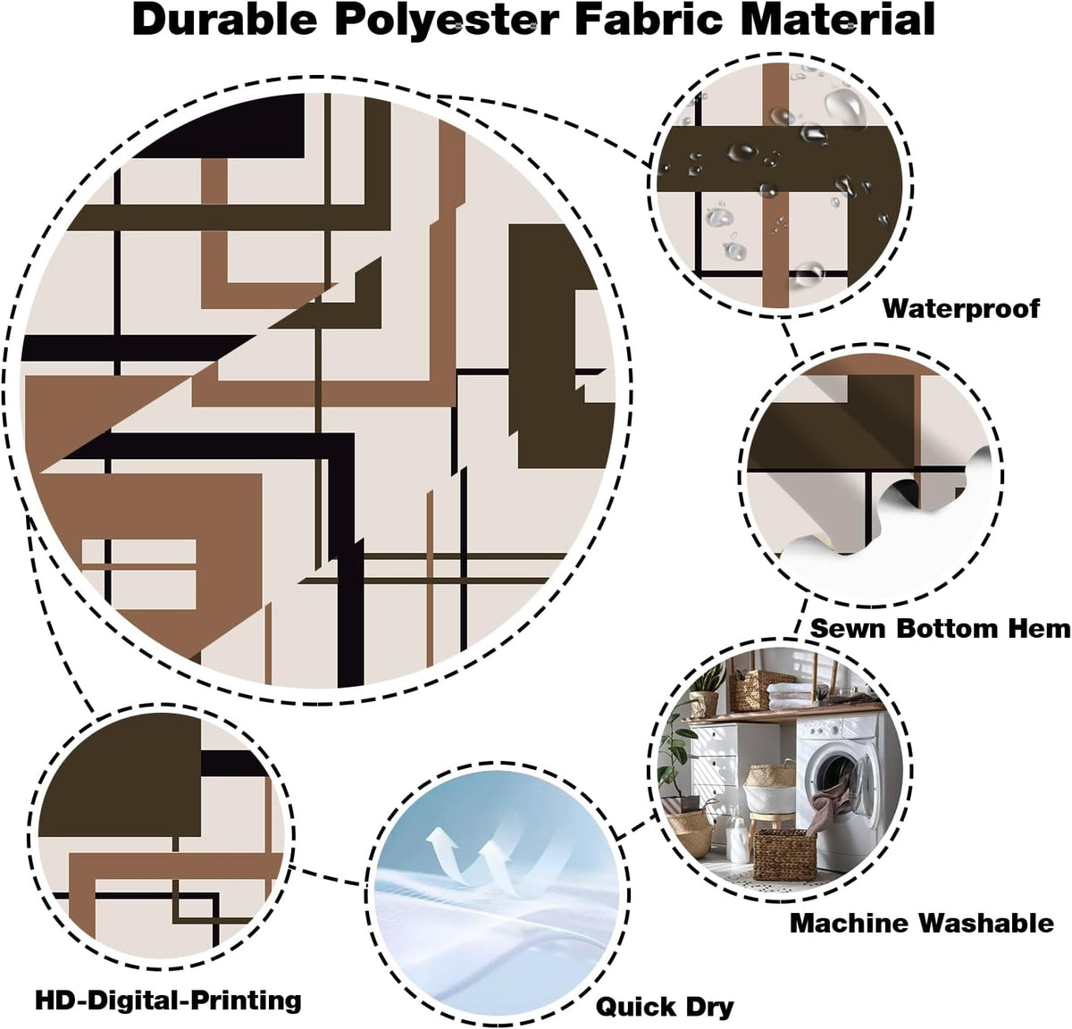 Brown Geometric Shower Curtain Mid Century Modern Abstract Dark Brown and Black Checkered Bathroom Curtain Decor 72X72Inch