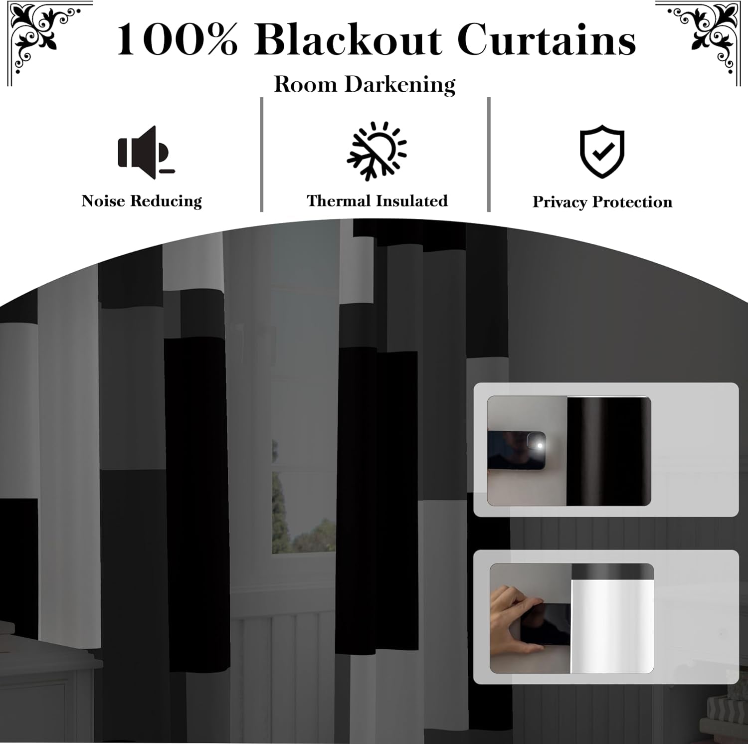 Black White Grey Blackout Curtains for Bedroom Living Room 84 Inch