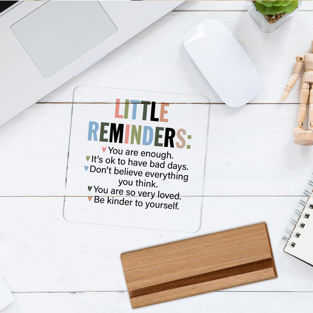 Inspirational Motivational Little Reminders You Are Enough Clear Desk Decorative Sign Acrylic Sign with Wooden Stand