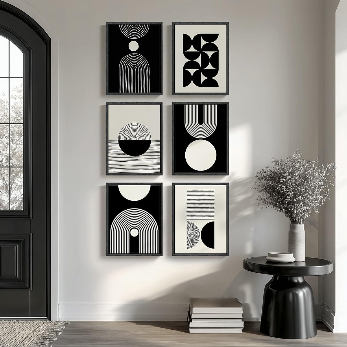 Framed Modern Abstract Black and White Wall Art for Living Room, 11X14 Inch