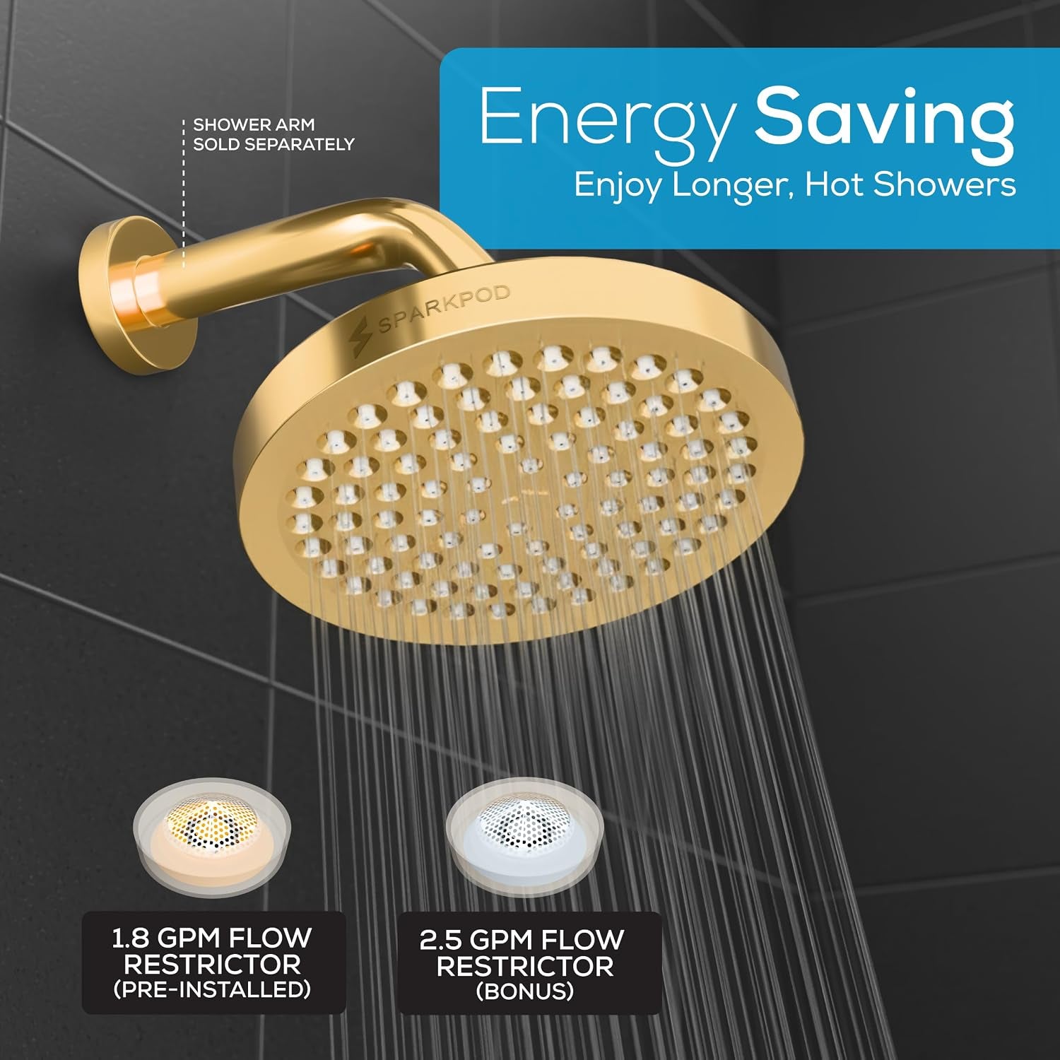  Egyptian Gold Rain Shower Head, 6 Inch Round