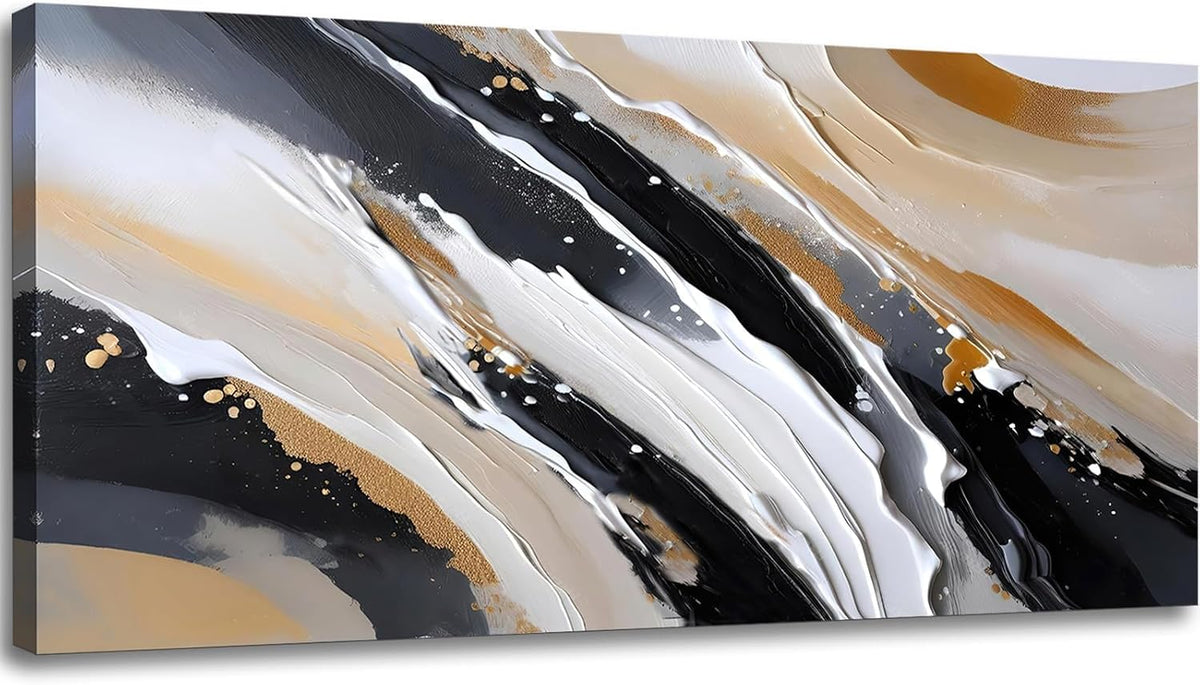 Canvas Wall Art for Living Room Abstract Wall Decor Brown and Black White Modern Canvas Wall Paintings Modern Artwork for Bedroom Bathroom Office Home Decor Can Be Hung Directly 20"X 40"
