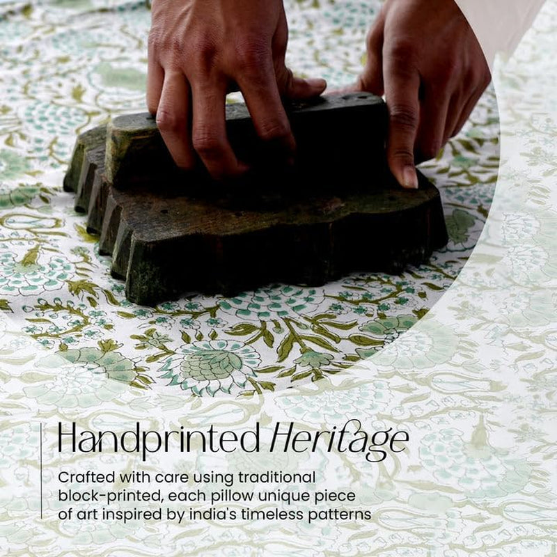 CPC Agate Green 100% Cotton Block Print Ruffle Sham Cover 12X20 Inch