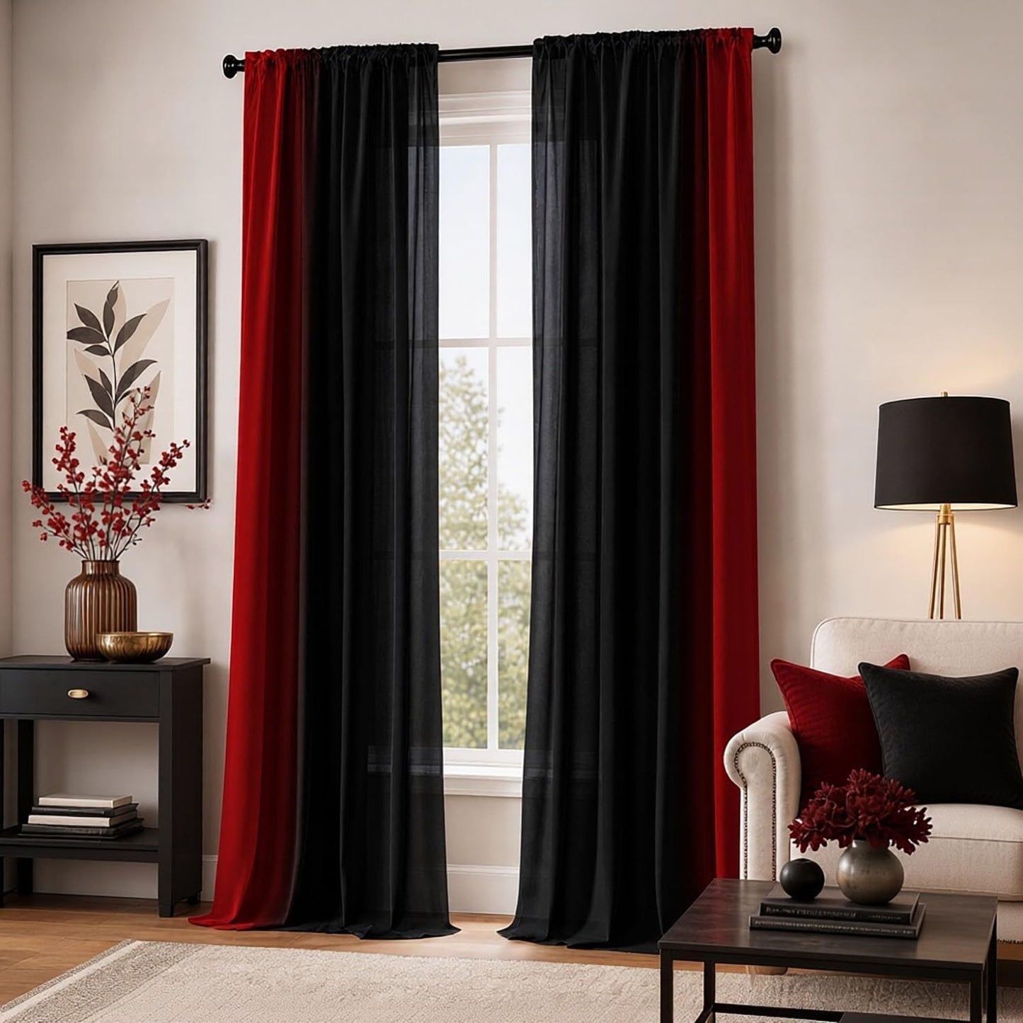 Black and Red Ombre Curtains 84 Inches Length,2 Panels,52 Inches Wide