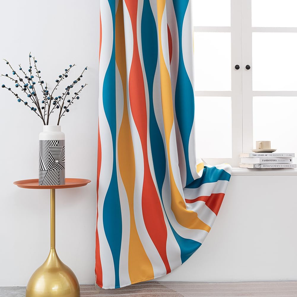 Blackout Curtains 84 Inch Long 2 Panels Set, Wave Grommet Bedroom Blackout Curtains, Thermal Insulated, Orange, 52" W X 84" L