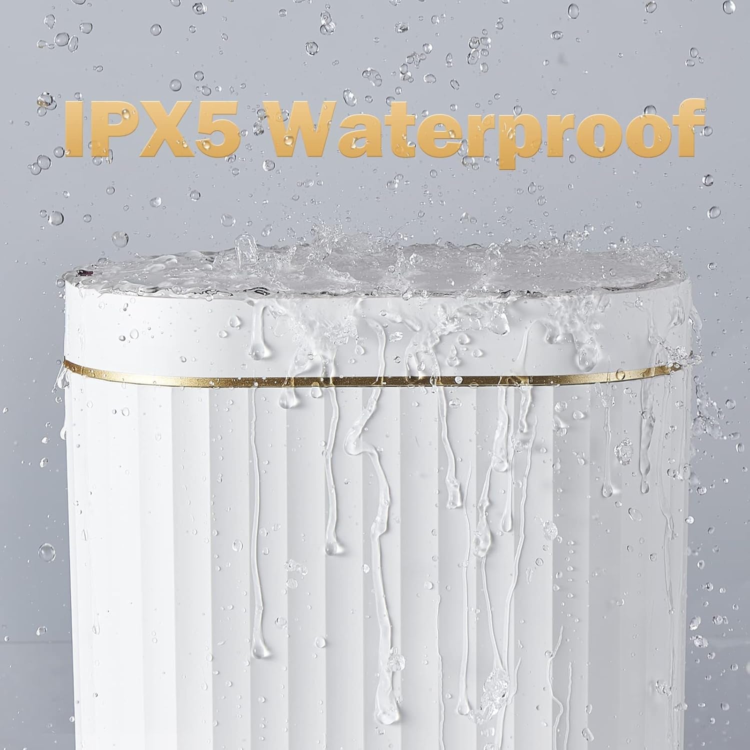 Automatic Motion Sensor Trash Can - 2 Gallon Slimline for Bathroom, Bedroom, Kitchen, Office - White with Gold Trim