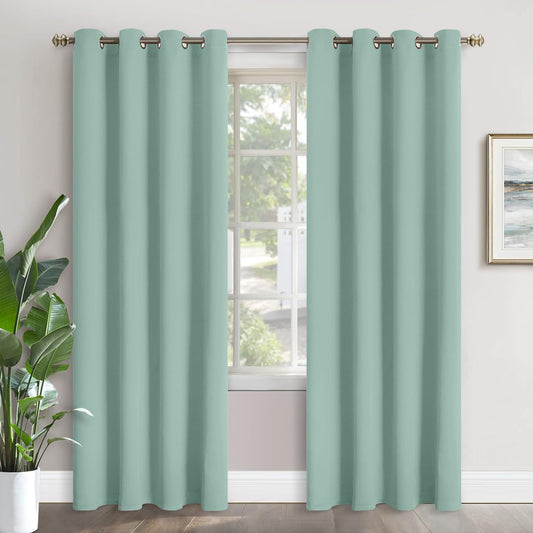 Light Sage Green Blackout Curtains - 84 Inch Length Thermal Insulated Drapes with Grommet Room Darkening Spring Decor, 2 Panels, 52 X 84 Inch