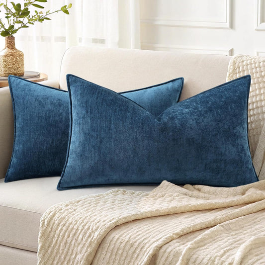 Couch Throw Pillow Covers 12X20 Set of 2, Decorative Soft Chenille Lumbar Pillow Covers, Poseidon