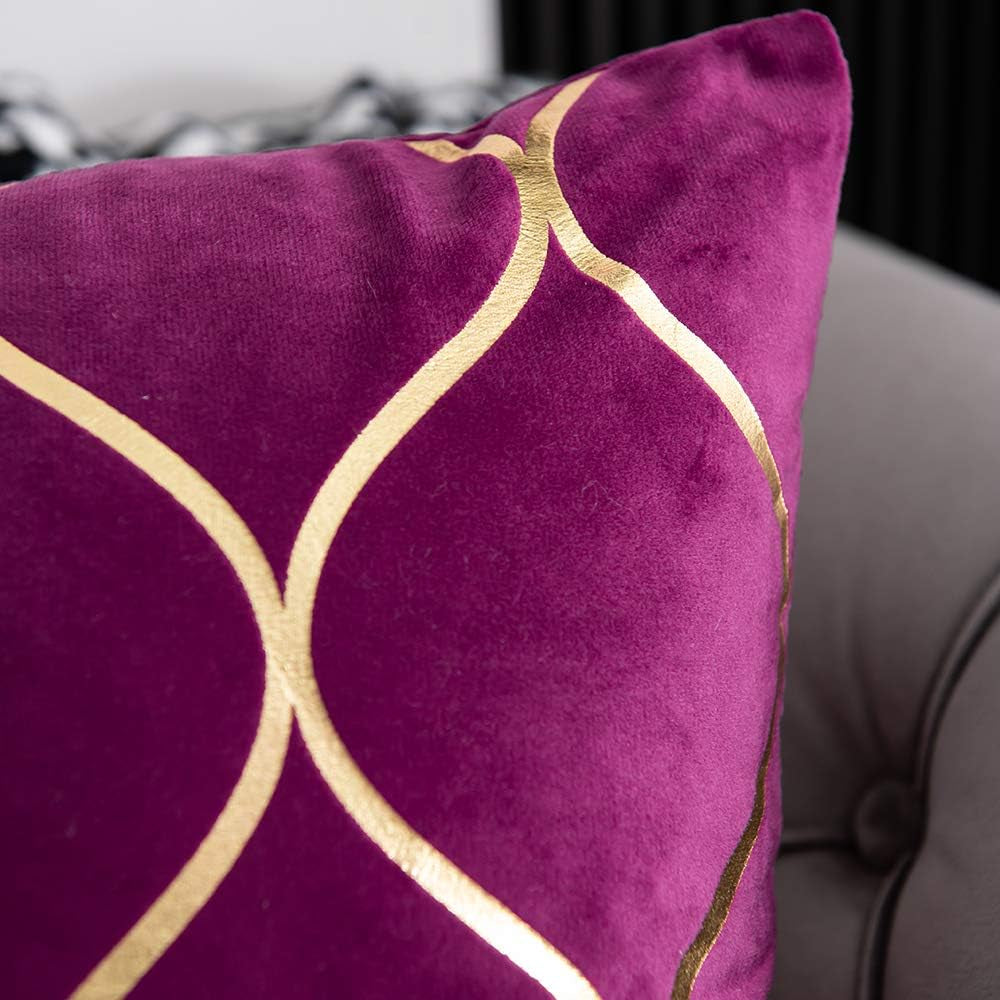 Gold Velvet Throw Pillow Covers Purple: 2 Pack 20X20 Inch 