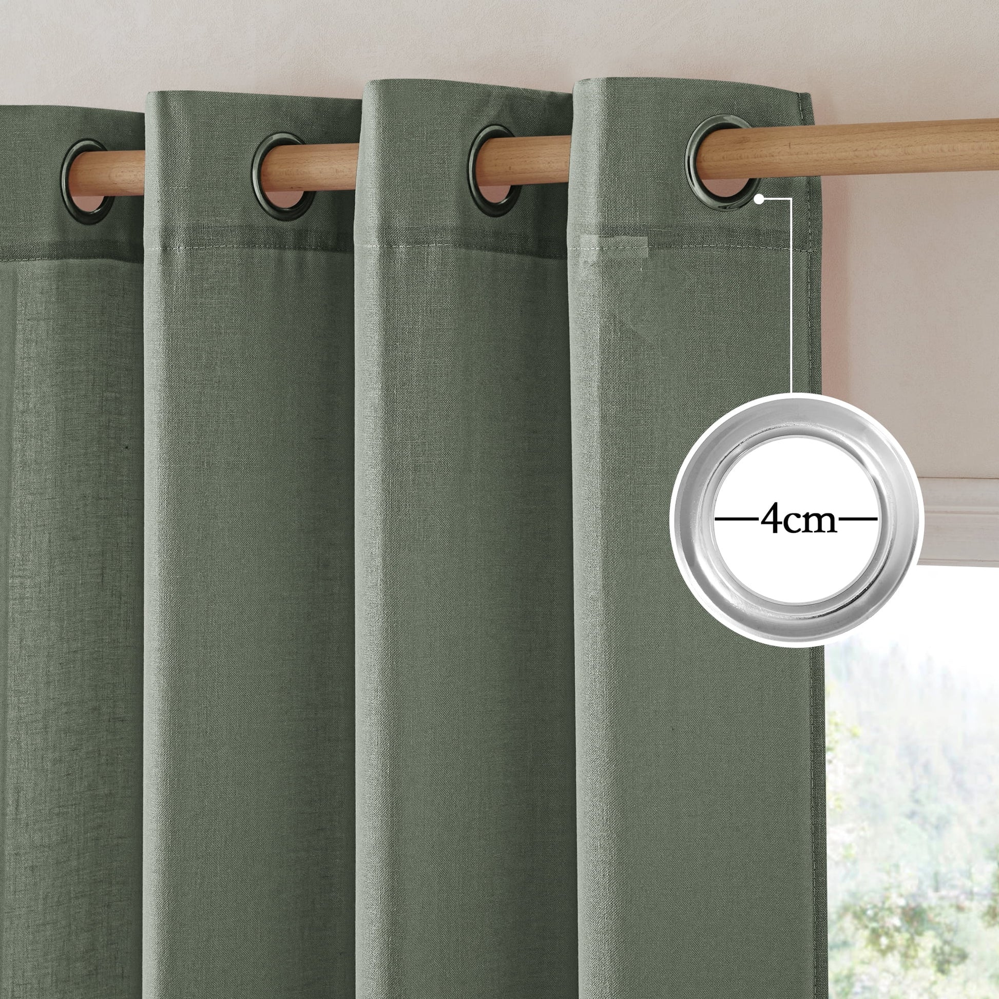 Linen Curtains 84 Inches Long, Grommet Thick Linen Blend Drape Farmhouse Light Filtering Privacy Protection Window Treatment, Lichen, 55"X84", 2 Panels