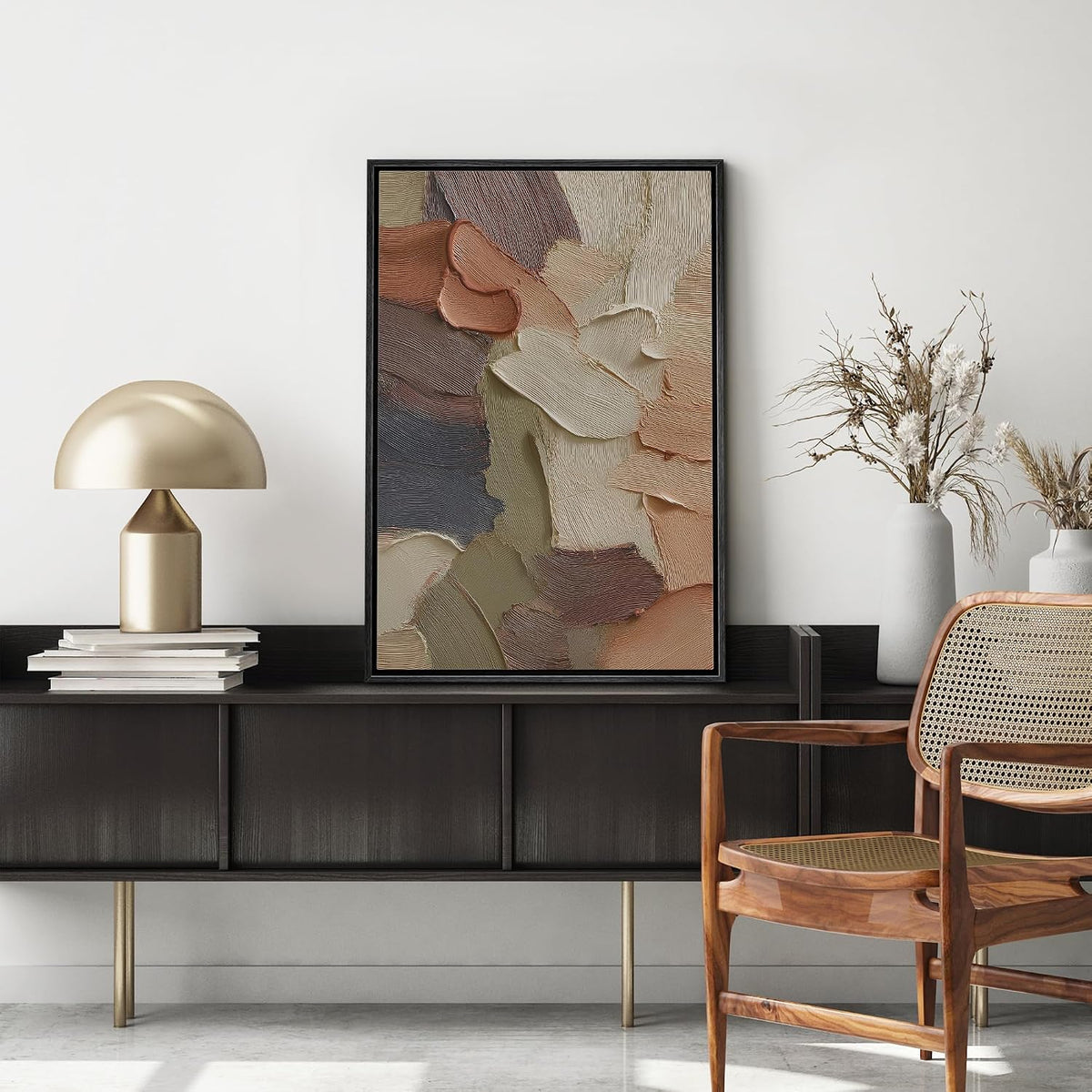 Framed Canvas Print Wall Art Warm Tone Abstract Earthy Modern Art Contemporary Multicolor Ultra for Living Room, Bedroom, Office - 24"X36" Black