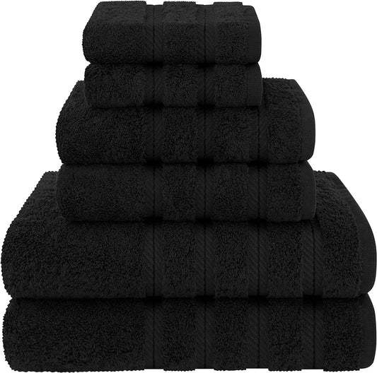 Luxury 6 Piece Towel Set,100% Cotton, Black Towel Sets