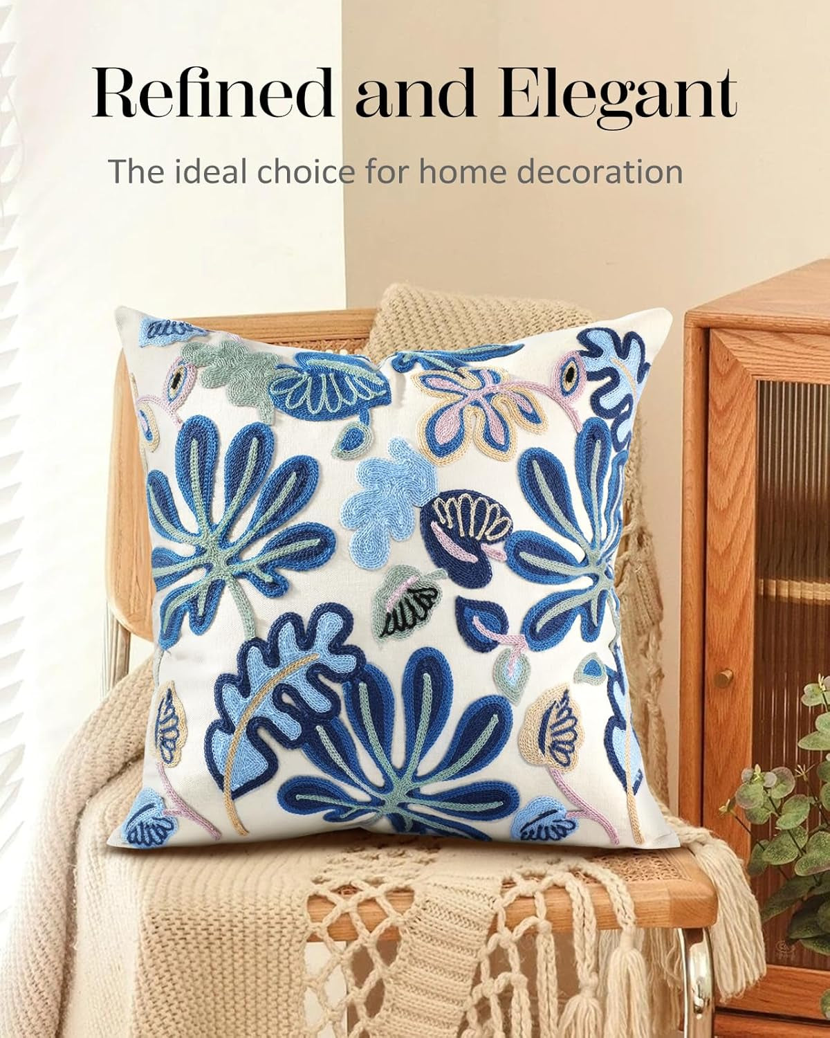 Embroidered Throw Pillow Covers - 18X18 Decorative Pillow Covers with Zipper Aesthetic Cute Design, Abstract