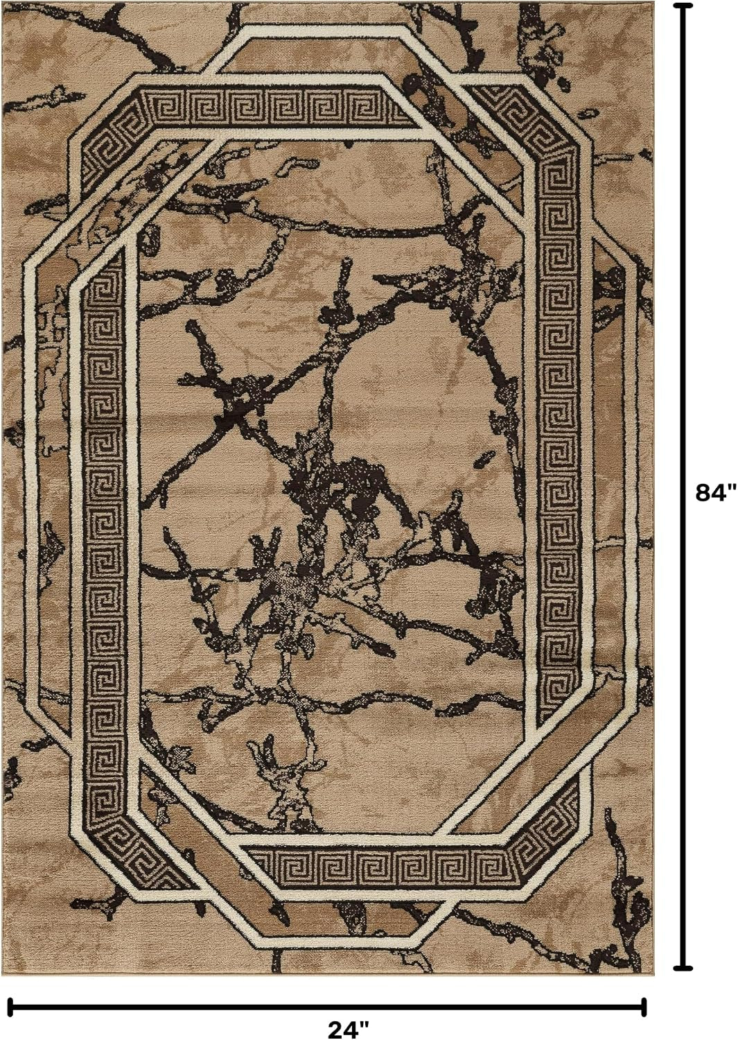 Area Rug Modern 2X7 Runner Brown Beige Black Cream Marble Soft Contemporary Floor Carpet with Premium Fluffy Texture for Indoor Living Dining Room and Bedroom Area