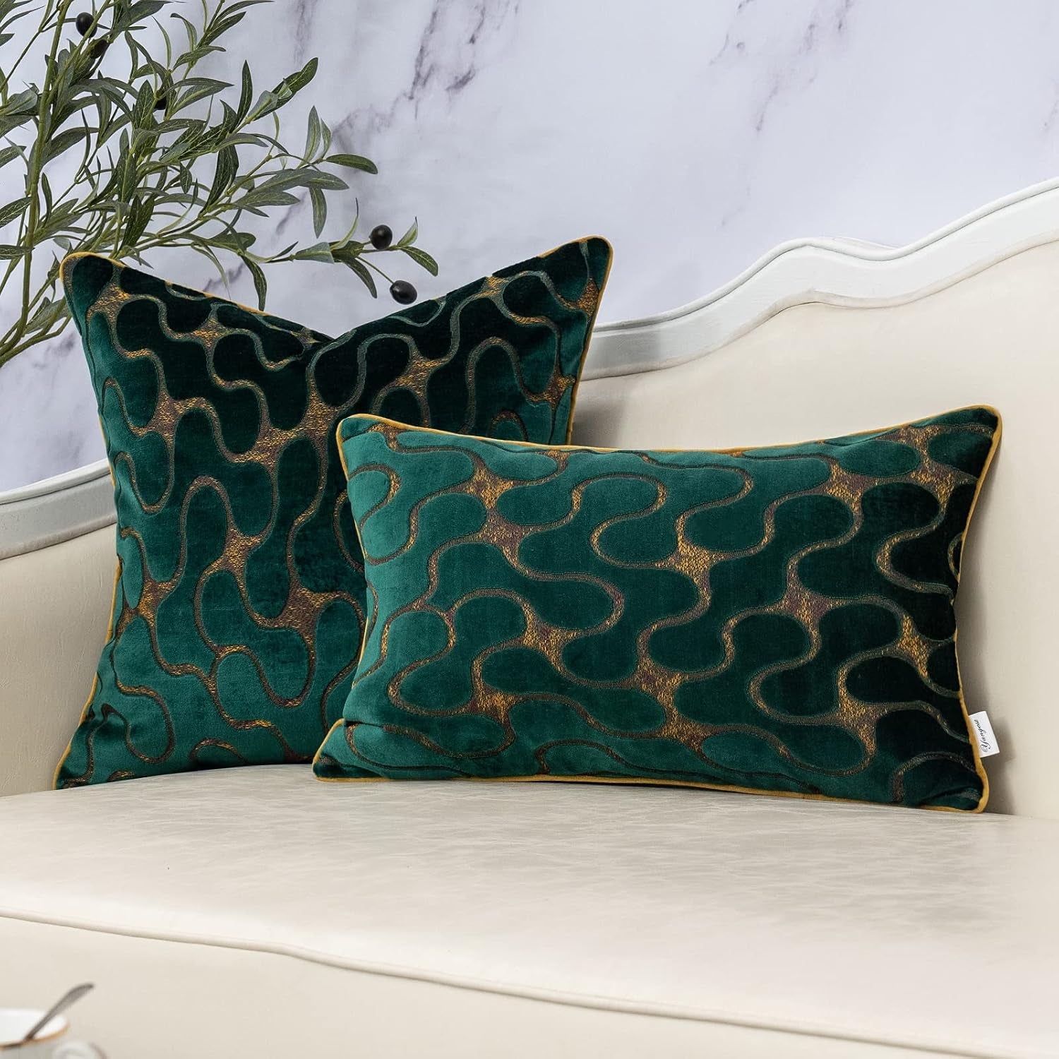 Green Throw Pillow Cover Wavy Cushion Cover Modern Zippered Rectangular Pillowcase for Sofa Couch Bedroom Living Room Home, 12X20 Inch